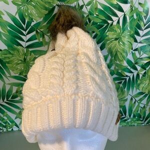 Timberland cable cuff hat with pom pom